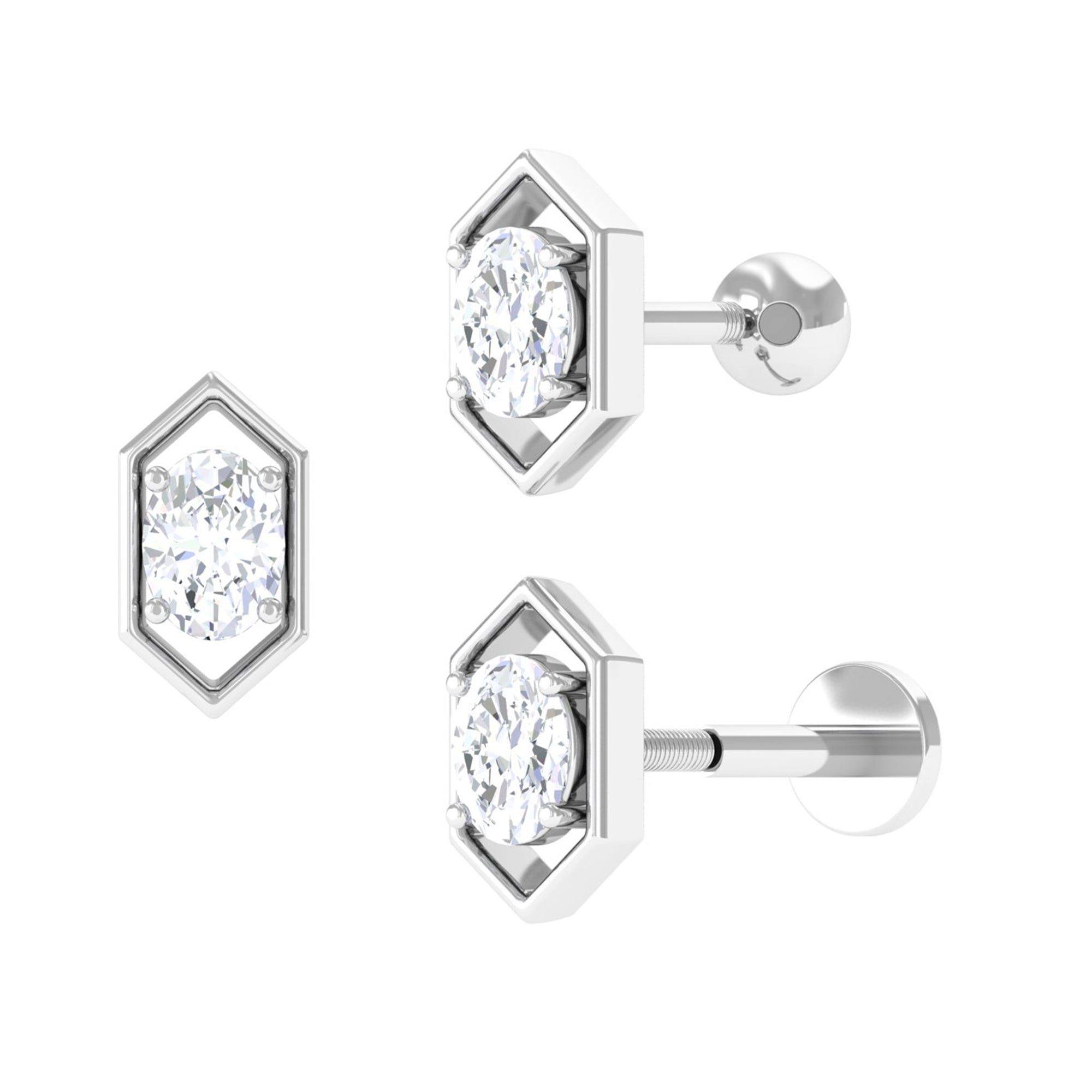 Oval Cut Moissanite Solitaire Hexagon Helix Earring Moissanite - ( D-VS1 ) - Color and Clarity - Rosec Jewels