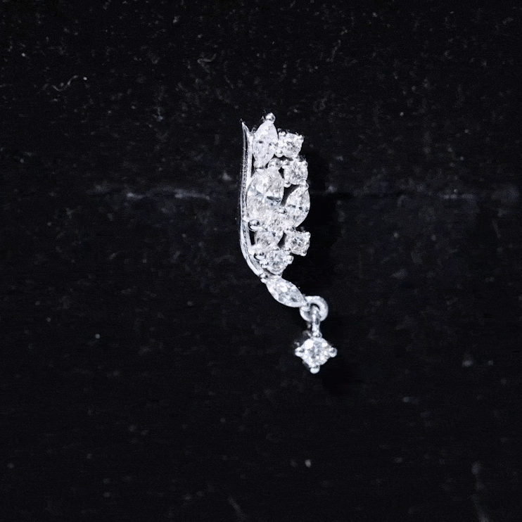 Unique Moissanite Cluster Wing Cartilage Drop Earring Moissanite - ( D-VS1 ) - Color and Clarity - Rosec Jewels
