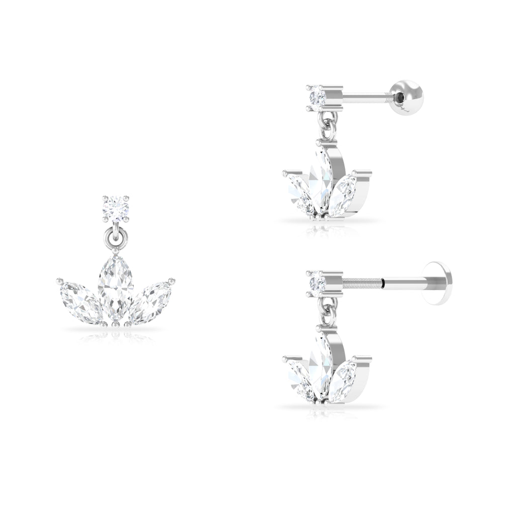 Marquise Cut Moissanite Lotus Flower Drop Helix Earring Moissanite - ( D-VS1 ) - Color and Clarity - Rosec Jewels
