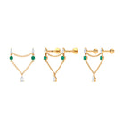 Moissanite Double Piercing Earring with Created Emerald Lab Created Emerald - ( AAAA ) - Quality - Rosec Jewels