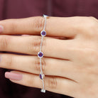 2 CT Bezel Set Amethyst Station Chain Bracelet Amethyst - ( AAA ) - Quality - Rosec Jewels