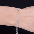 1.25 CT Real Aquamarine Five Stone Station Chain Bracelet in Bezel Setting Aquamarine - ( AAA ) - Quality - Rosec Jewels
