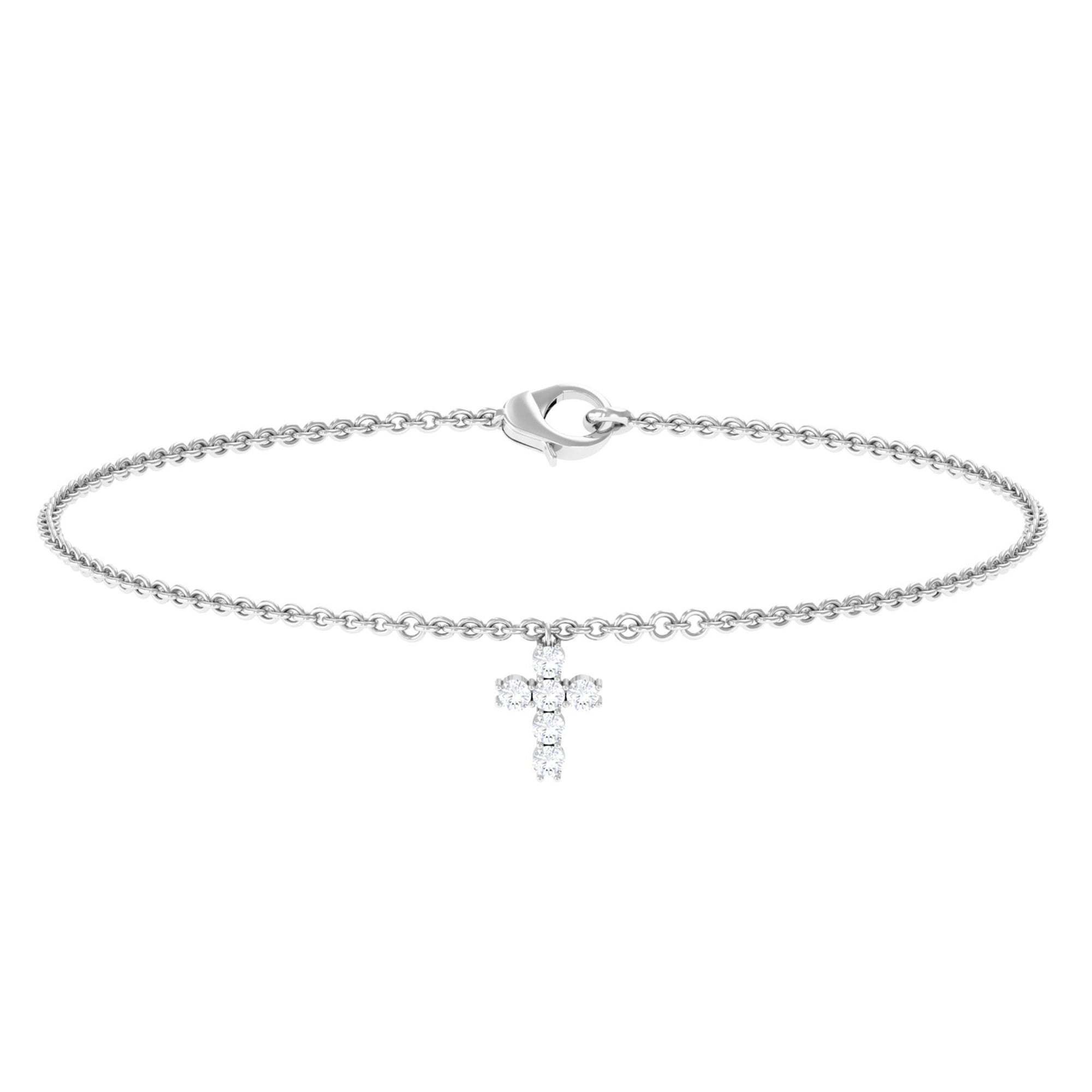 0.25 CT Certified Diamond Chain Bracelet with Cross Charm Diamond - ( HI-SI ) - Color and Clarity - Rosec Jewels