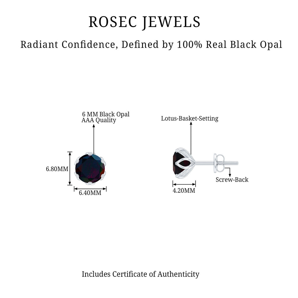 1.50 CT Round Shape Black Opal Solitaire Stud Earrings Black Opal - ( AAA ) - Quality - Rosec Jewels