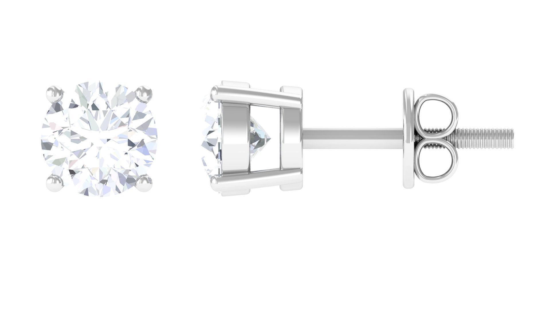5 MM Round Moissanite Solitaire Screw Back Stud Earring Moissanite - ( D-VS1 ) - Color and Clarity 92.5 Sterling Silver - Rosec Jewels