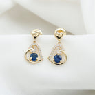 Blue Sapphire and Diamond Accent Heart Drop Earring Blue Sapphire - ( AAA ) - Quality - Rosec Jewels