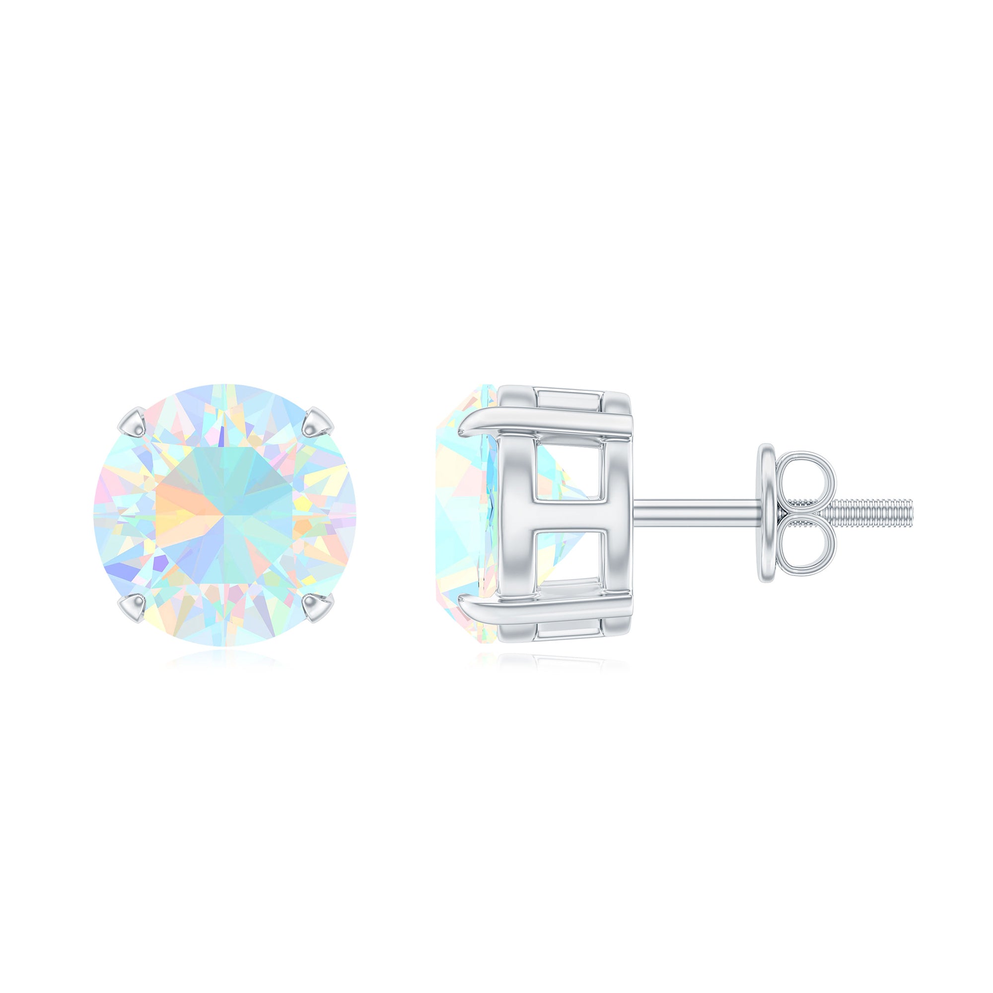Round Cut Ethiopian Opal Solitaire Stud Earrings for Women Ethiopian Opal - ( AAA ) - Quality - Rosec Jewels