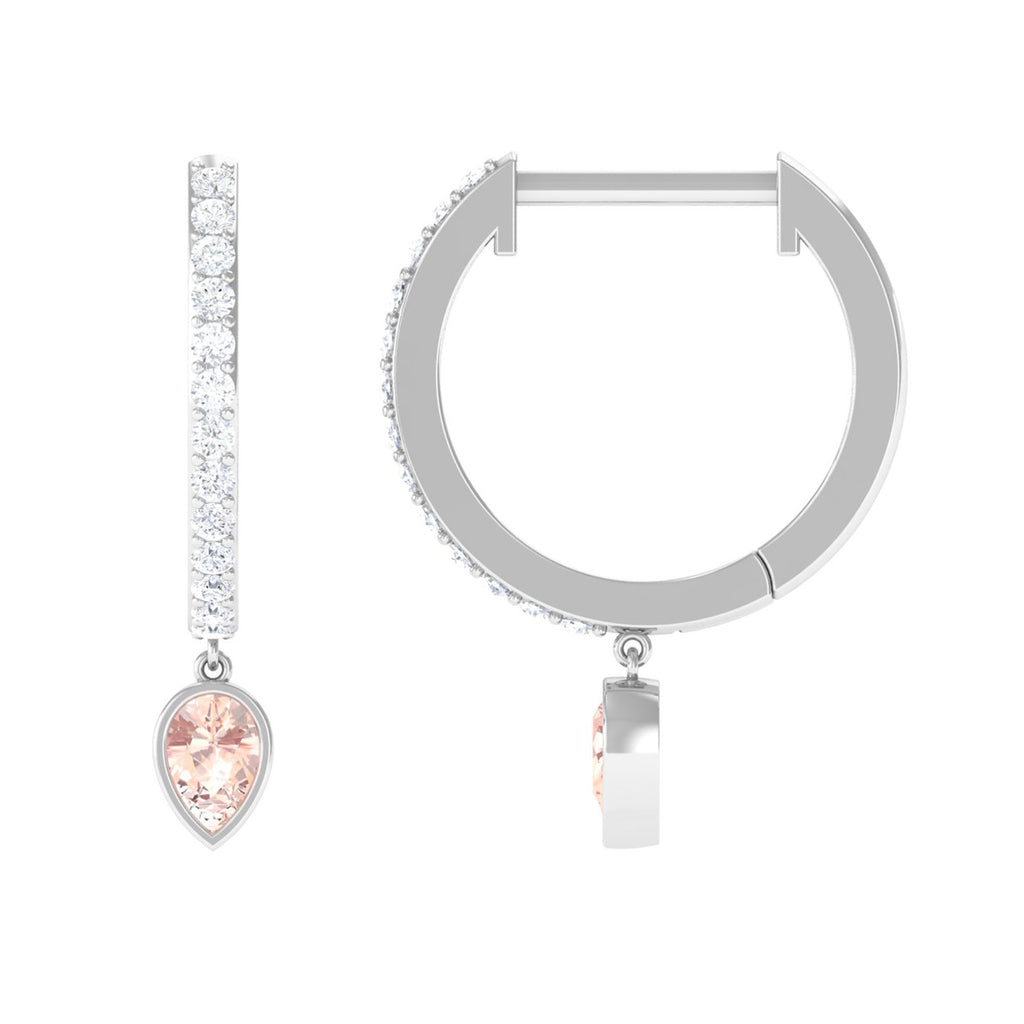 1/4 CT Minimal Morganite Drop Hinged Hoop Earrings with Diamond Accent Morganite - ( AAA ) - Quality - Rosec Jewels