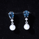 6.25 CT London Blue Topaz and Moissanite Dangle Earrings with Freshwater Pearl Drop Freshwater Pearl - ( AAA ) - Quality - Rosec Jewels