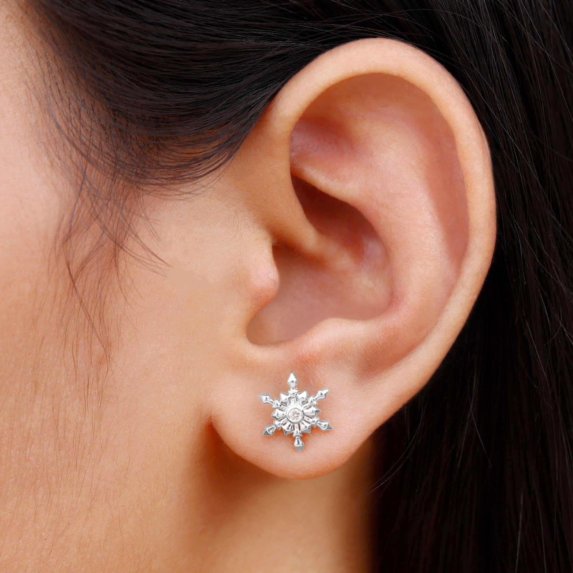 Natural Diamond Gold Snowflake Stud Earrings Diamond - ( HI-SI ) - Color and Clarity - Rosec Jewels