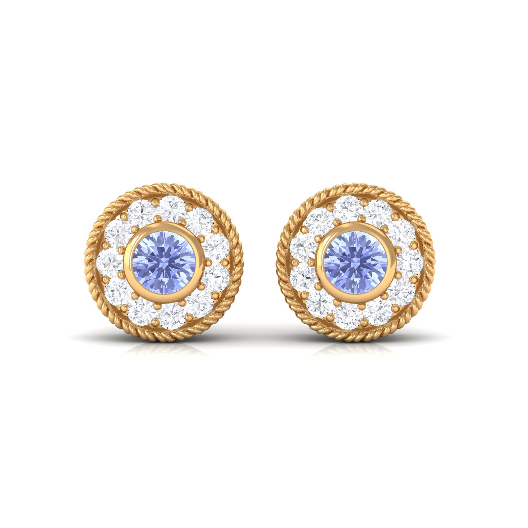 Antique Style Tanzanite and Diamond Halo Stud Earrings Tanzanite - ( AAA ) - Quality - Rosec Jewels