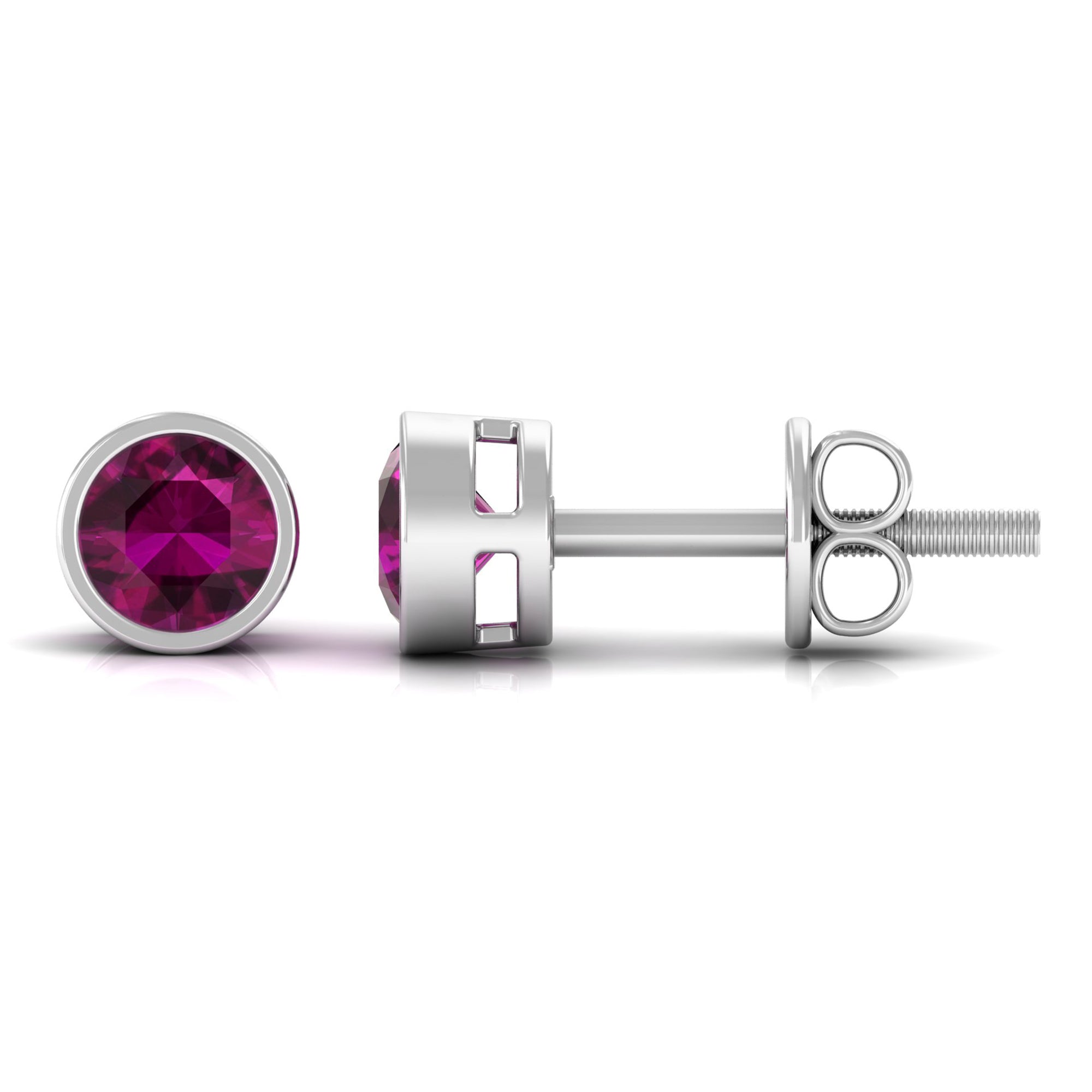 Bezel Set Round Cut Rhodolite Solitaire Stud Earrings Rhodolite - ( AAA ) - Quality - Rosec Jewels