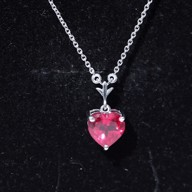 2 CT Heart Shape Created Ruby Solitaire Necklace in Gold Lab Created Ruby - ( AAAA ) - Quality - Rosec Jewels