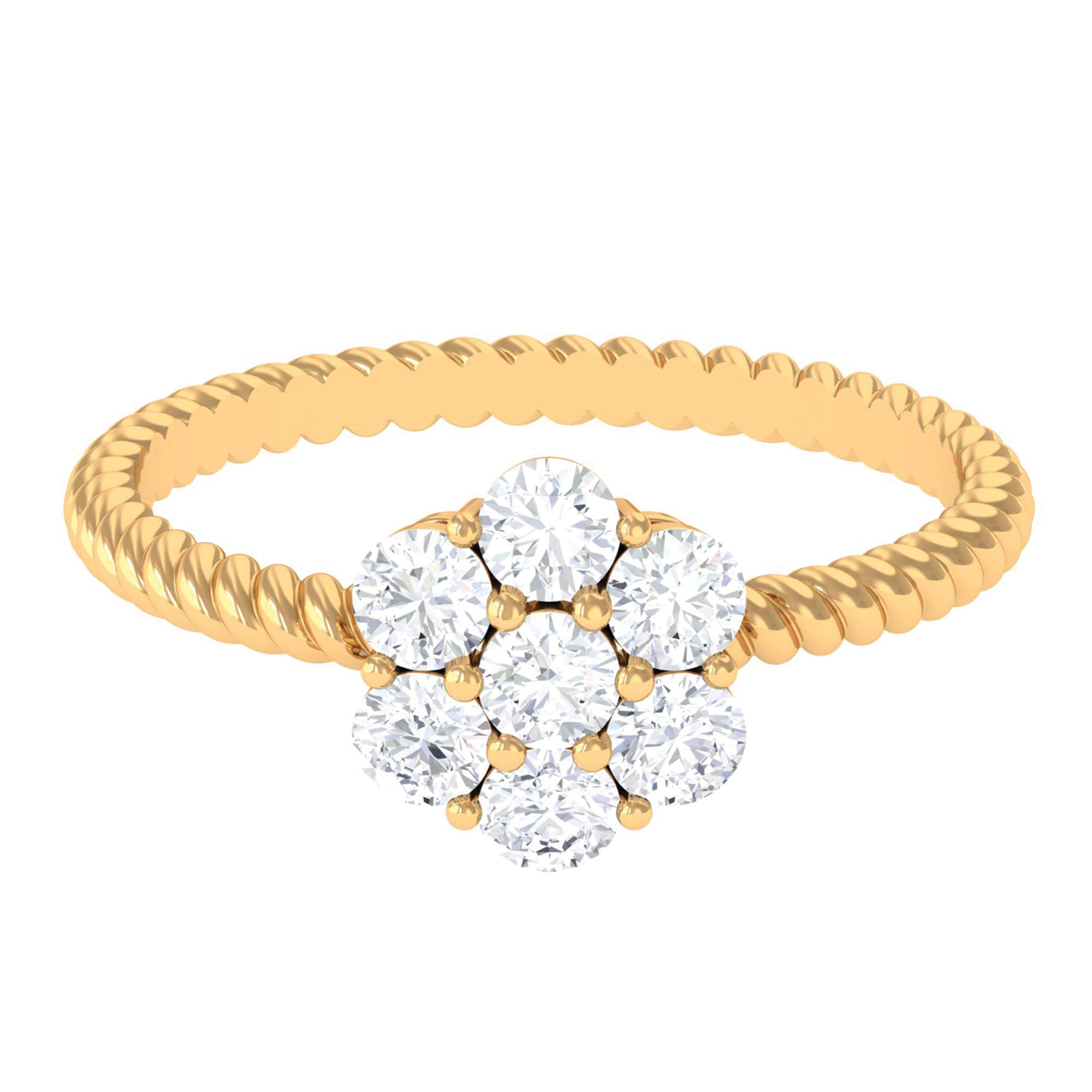 3/4 CT Moissanite Floral Cluster Ring with Twisted Rope Details Moissanite - ( D-VS1 ) - Color and Clarity - Rosec Jewels