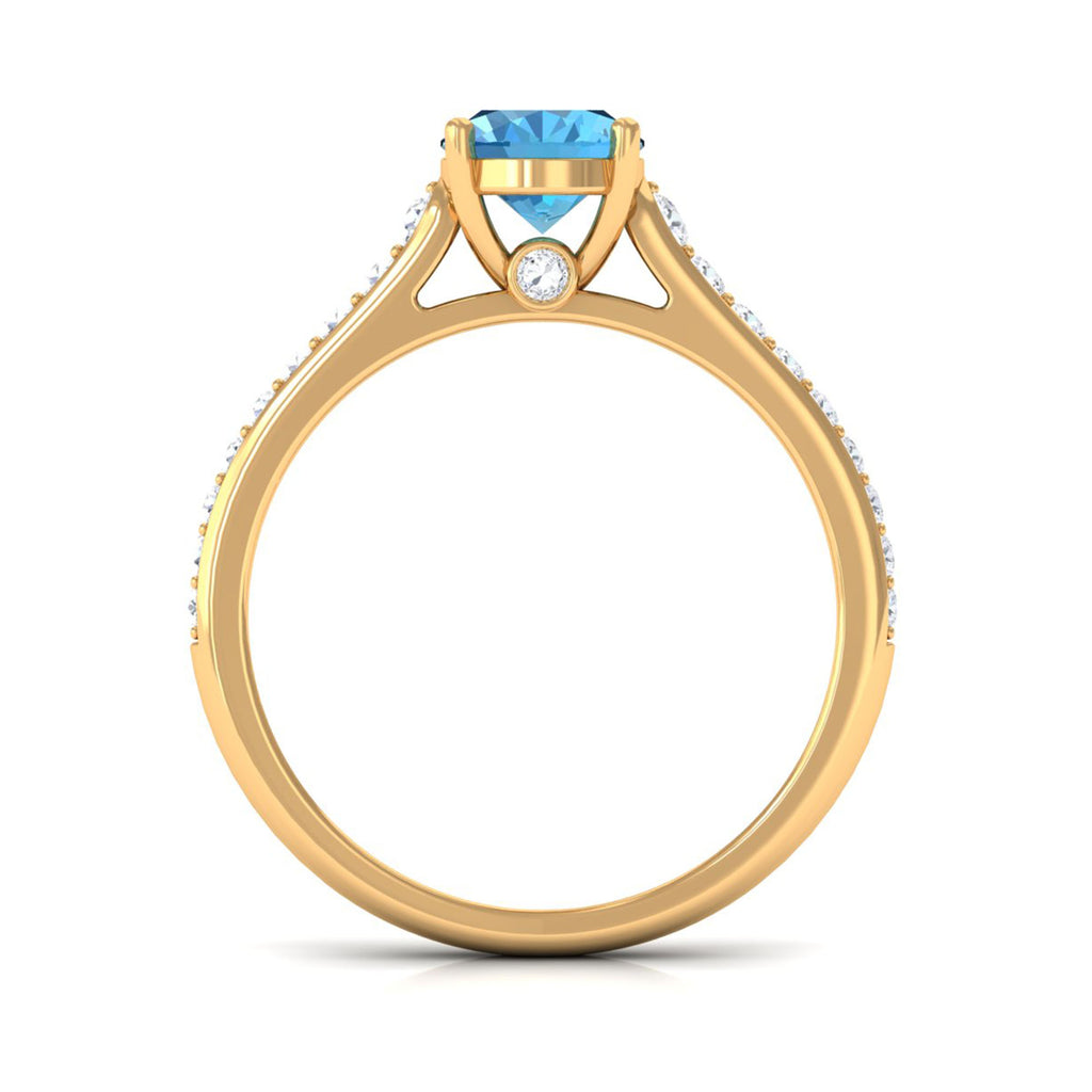 Cathedral Swiss Blue Topaz Engagement Ring with Diamond Swiss Blue Topaz - ( AAA ) - Quality - Rosec Jewels