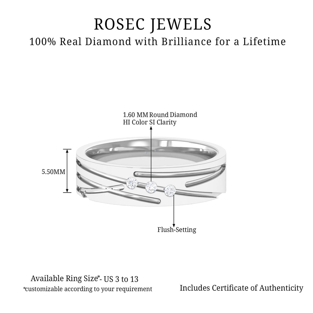 Wide Unisex Band Ring with Flush Set Diamonds Diamond - ( HI-SI ) - Color and Clarity - Rosec Jewels