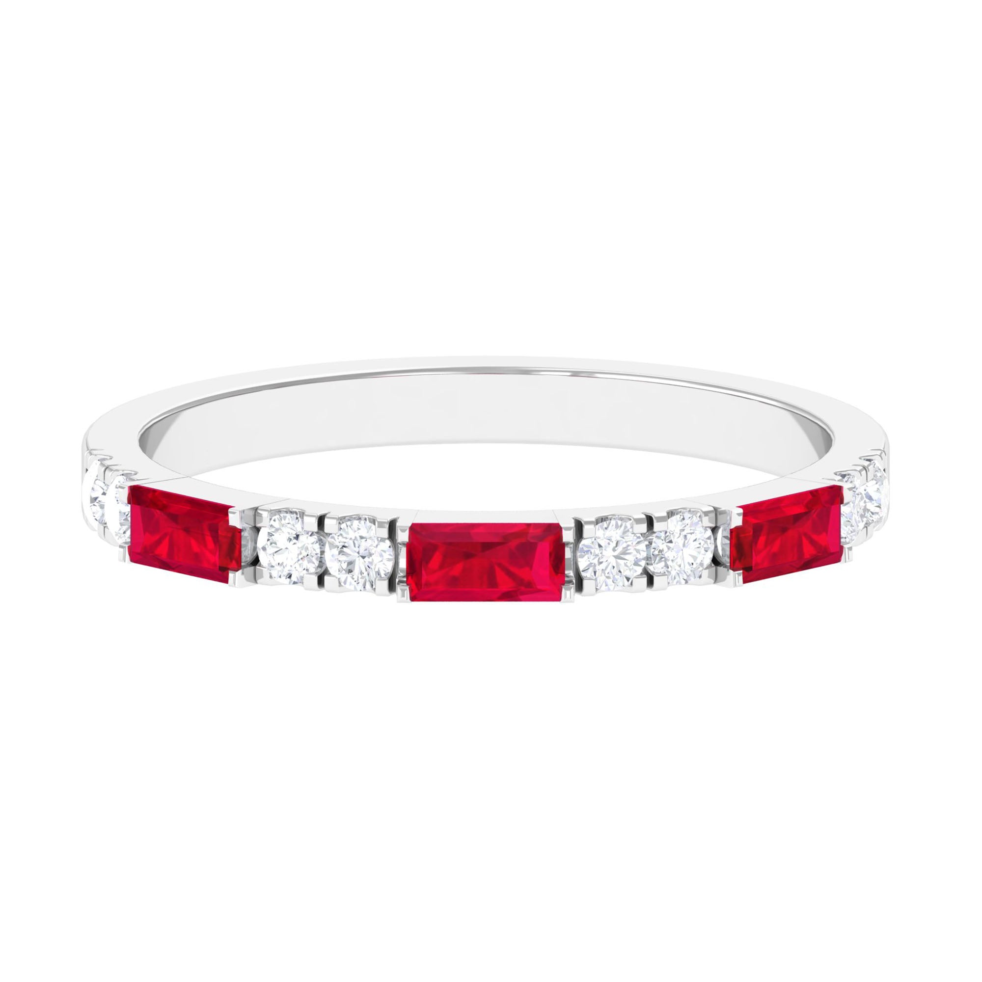3/4 CT Baguette Cut Lab Grown Ruby Stackable Ring with Diamond Lab Created Ruby - ( AAAA ) - Quality - Rosec Jewels