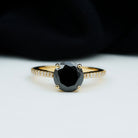 Real Black Onyx Solitaire Engagement Ring with Diamond Black Onyx - ( AAA ) - Quality - Rosec Jewels