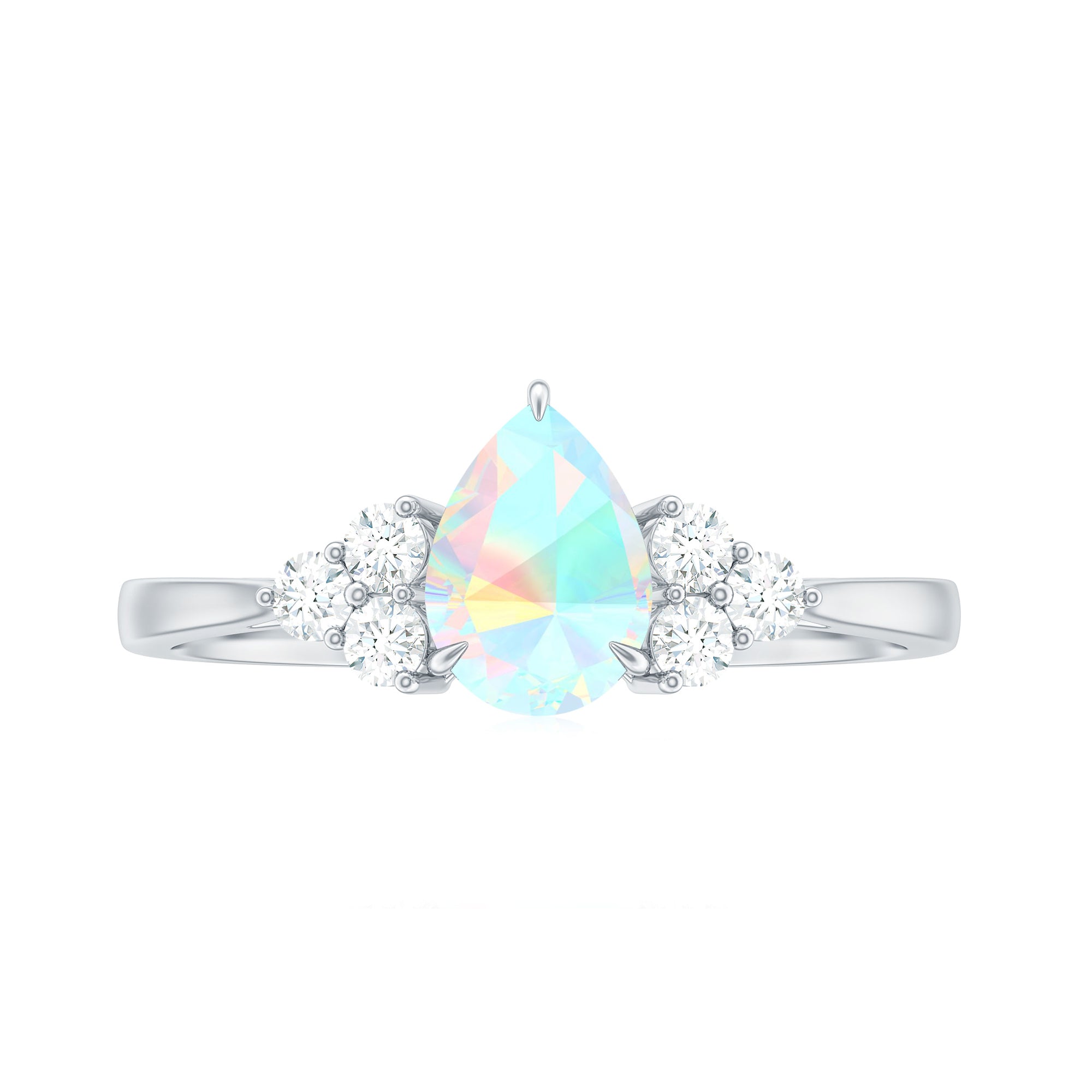 1 CT Pear Shape Ethiopian Opal and Diamond Trio Engagement Ring Ethiopian Opal - ( AAA ) - Quality - Rosec Jewels