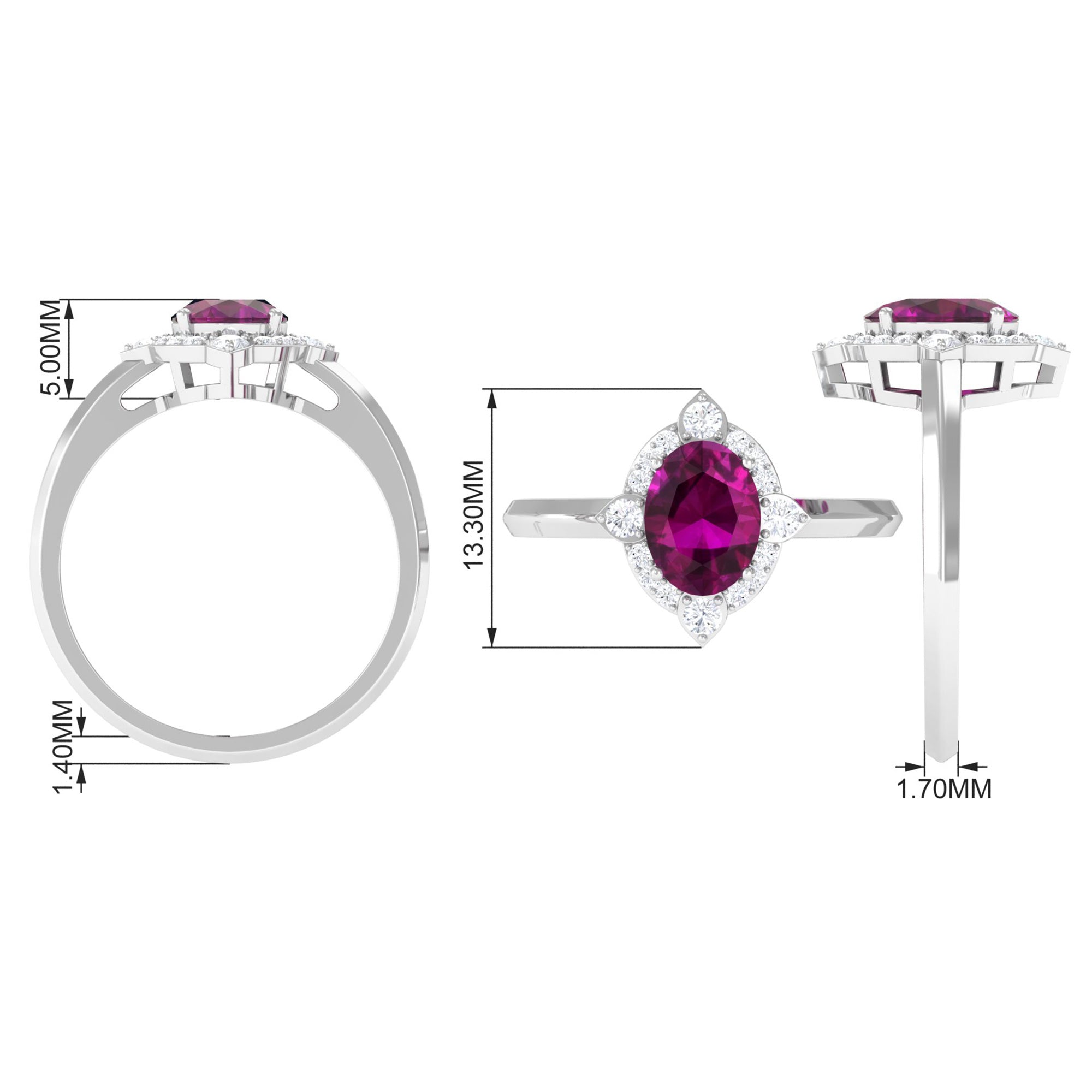 2 CT Art Deco Engagement Ring with Oval Shape Rhodolite and Diamond Accent Rhodolite - ( AAA ) - Quality - Rosec Jewels
