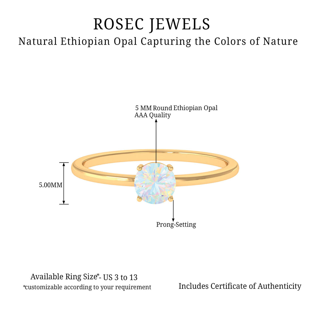1/2 CT Round Ethiopian Opal Solitaire Promise Ring Ethiopian Opal - ( AAA ) - Quality - Rosec Jewels