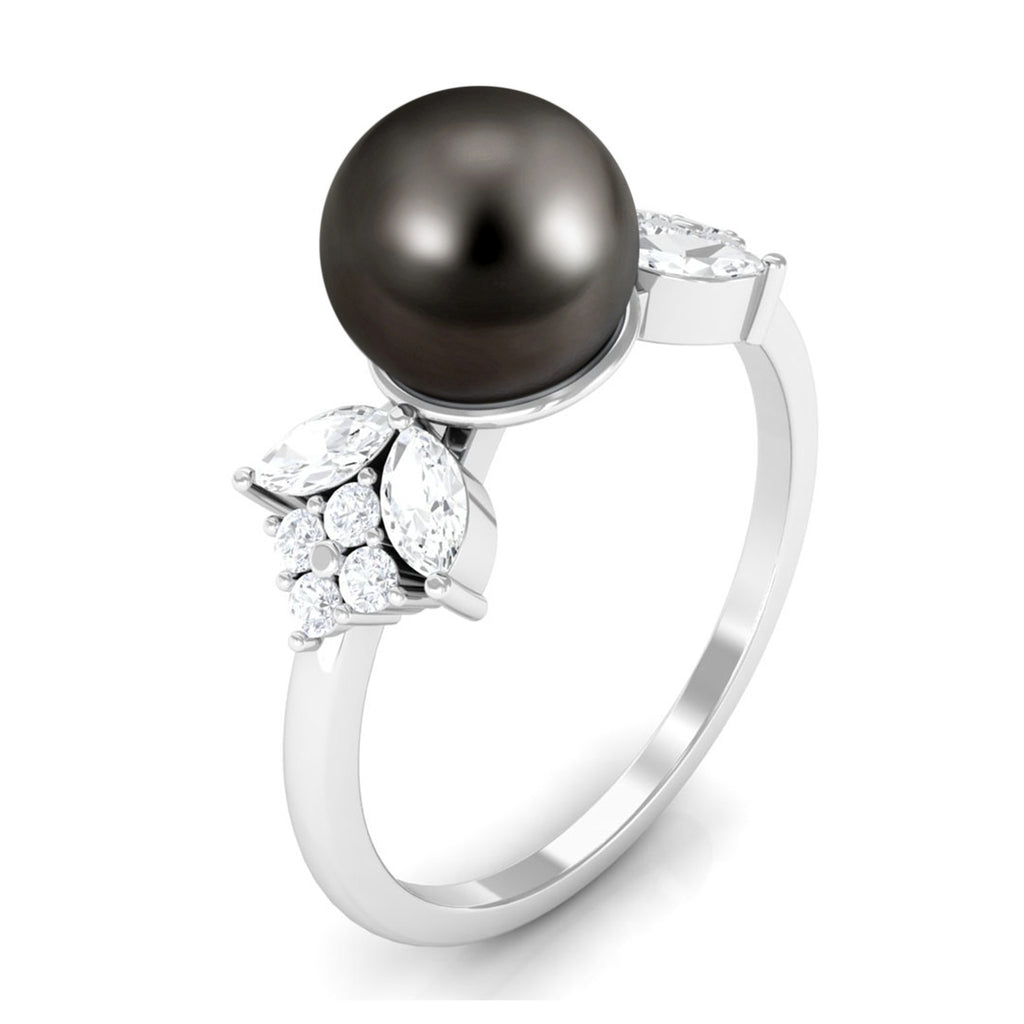 Nature Inspired Tahitian Pearl Engagement Ring with Diamond Accent Tahitian pearl - ( AAA ) - Quality - Rosec Jewels