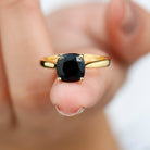 8 MM Cushion Cut Black Spinel Ring with Surprise Diamond Black Spinel - ( AAA ) - Quality - Rosec Jewels