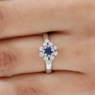 0.75 CT Blue Sapphire Flower Promise Ring with Diamond Blue Sapphire - ( AAA ) - Quality - Rosec Jewels