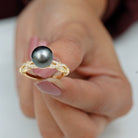 Tahitian Pearl Engagement Criss Cross Ring with Diamond Accent Tahitian pearl - ( AAA ) - Quality - Rosec Jewels