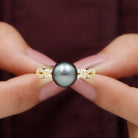 Tahitian Pearl Engagement Criss Cross Ring with Diamond Accent Tahitian pearl - ( AAA ) - Quality - Rosec Jewels