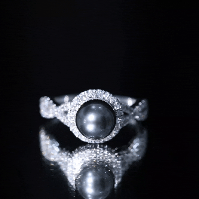 Spiral Shank Tahitian Pearl Solitaire with Diamond Side Stone Ring Tahitian pearl - ( AAA ) - Quality - Rosec Jewels