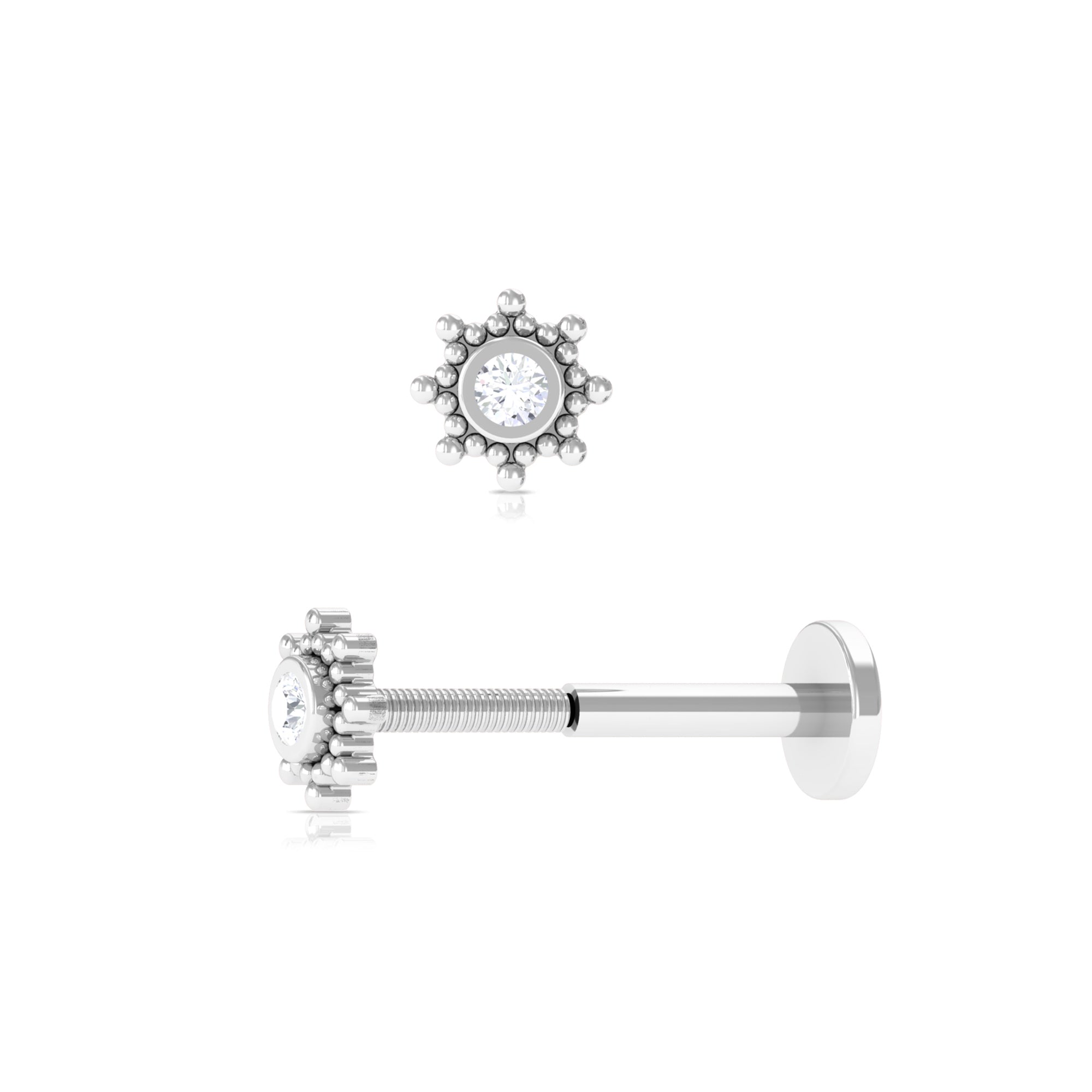 Dainty Moissanite Solitaire Beaded Conch Earring in Bezel Setting Moissanite - ( D-VS1 ) - Color and Clarity - Rosec Jewels