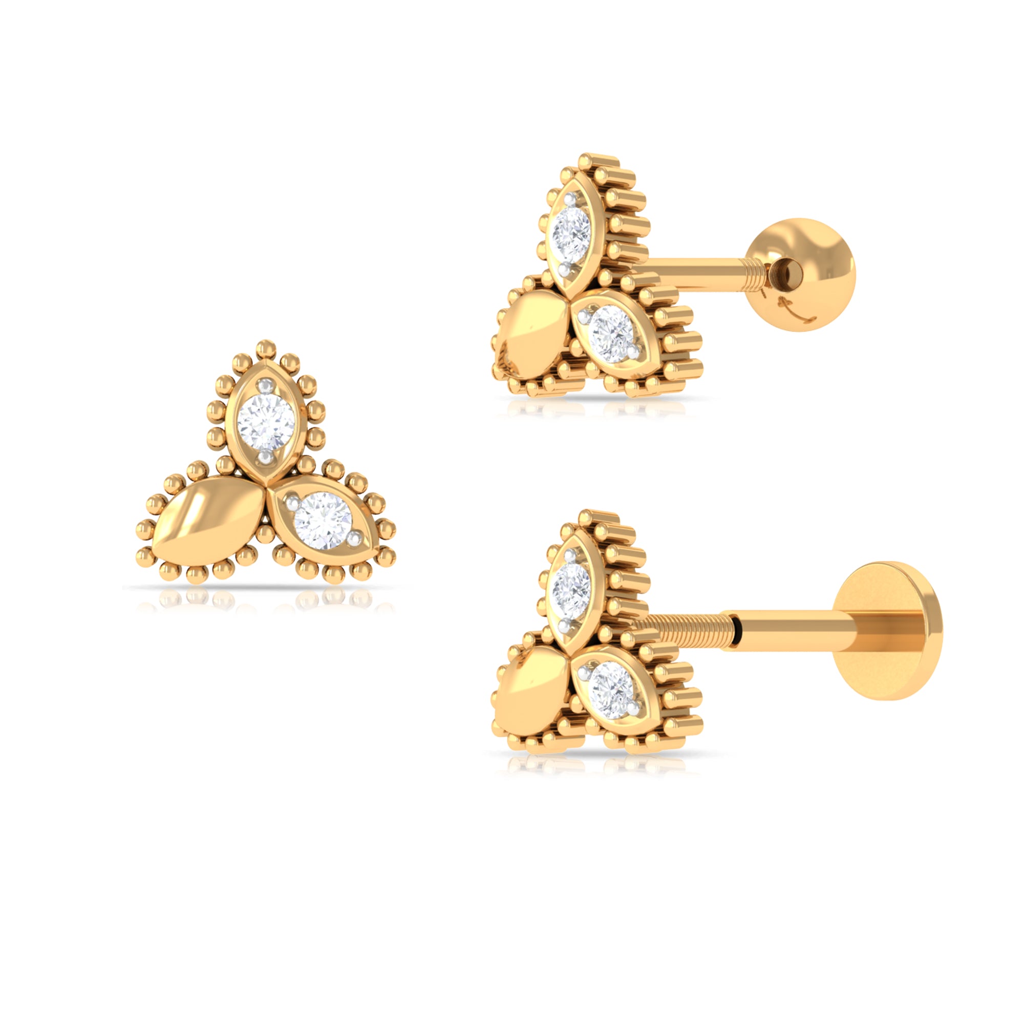 Natural Diamond Leaf Earring for Helix Piercing Diamond - ( HI-SI ) - Color and Clarity - Rosec Jewels