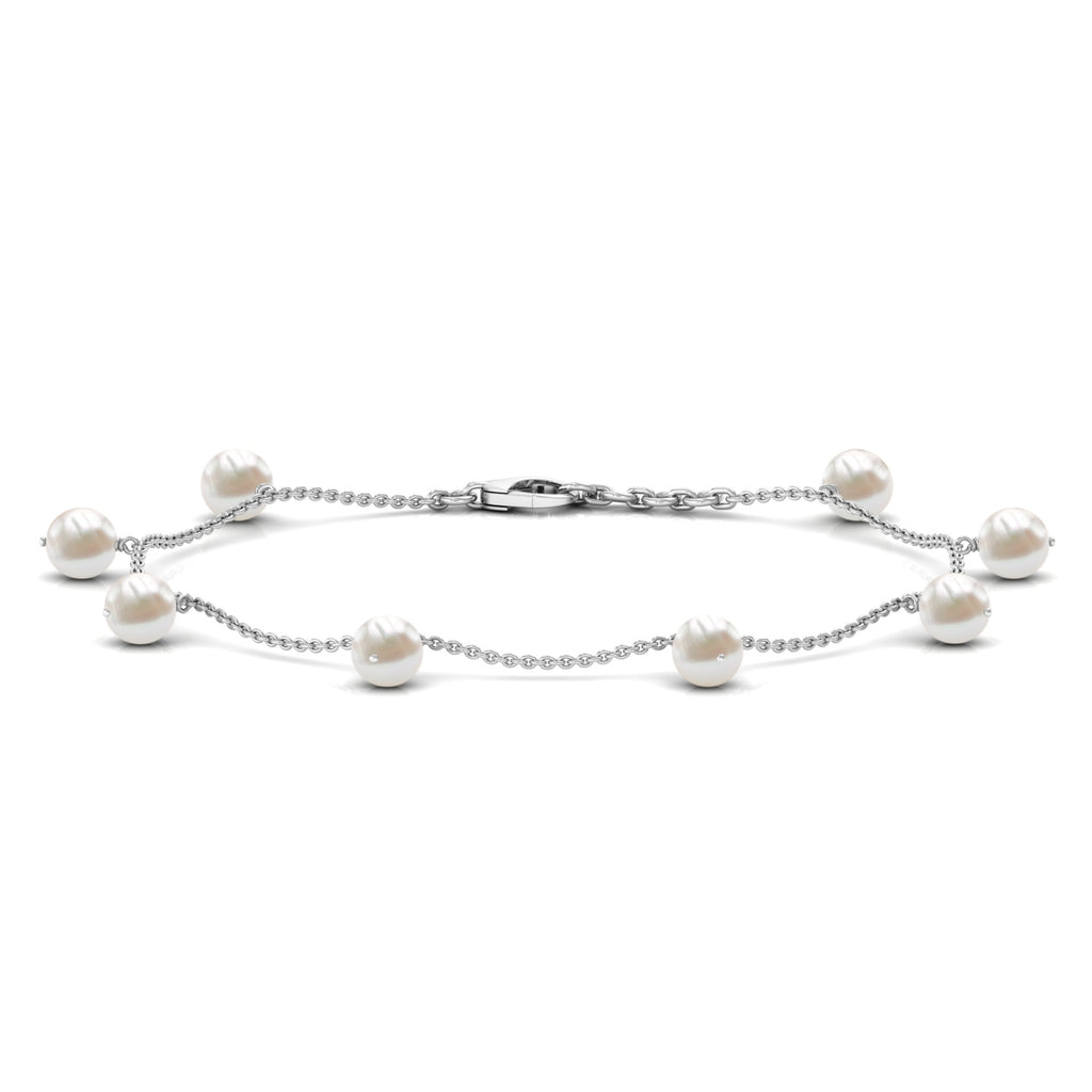 Round Shape Natural Freshwater Pearl Chain Charm Bracelet Freshwater Pearl - ( AAA ) - Quality - Rosec Jewels