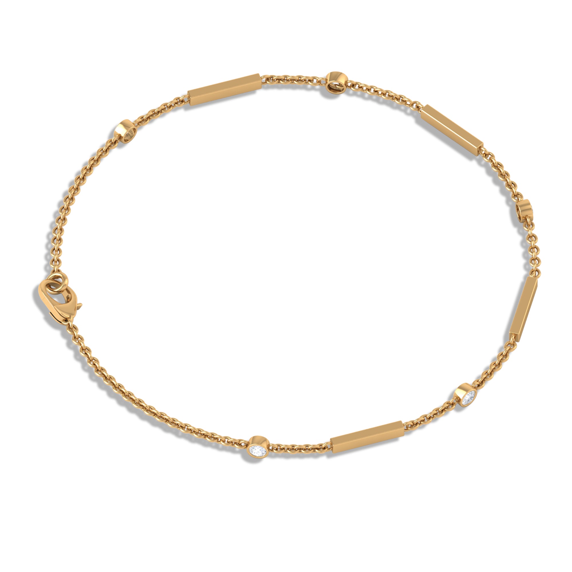 Bezel Set Cubic Zirconia Gold Bar Link Chain Bracelet Zircon - ( AAAA ) - Quality - Rosec Jewels