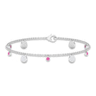 Pink Sapphire and Diamond Station Chain Charm Bracelet Pink Sapphire - ( AAA ) - Quality - Rosec Jewels