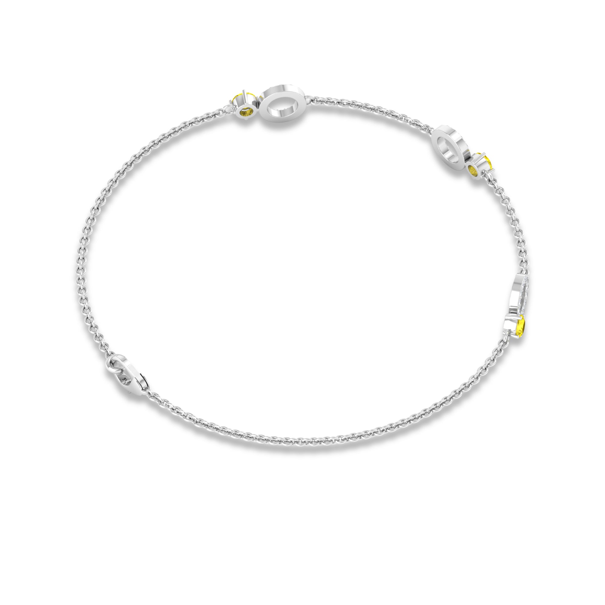Minimal Yellow Sapphire and Diamond Station Chain Bracelet Yellow Sapphire - ( AAA ) - Quality - Rosec Jewels