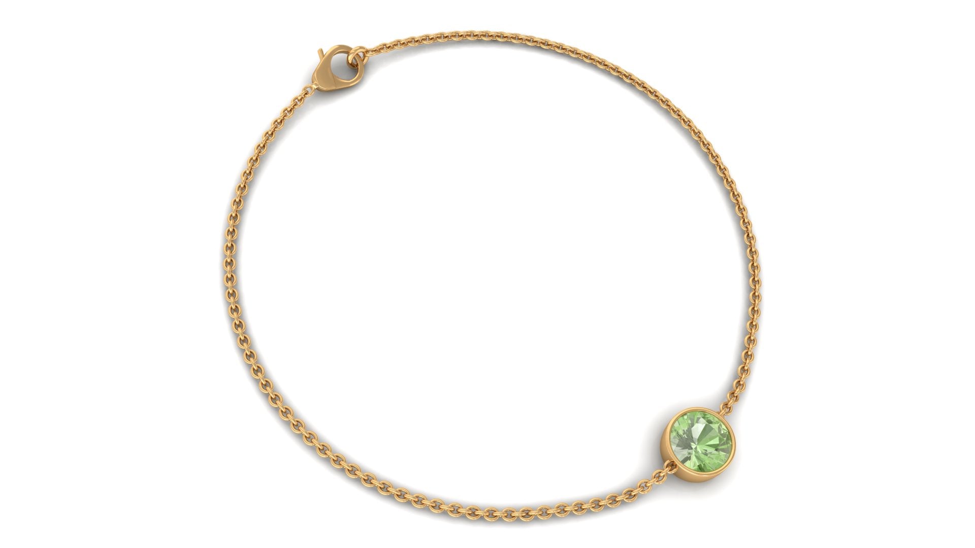 Bezel Set Round Green Sapphire Solitaire Chain Bracelet Green Sapphire - ( AAA ) - Quality - Rosec Jewels