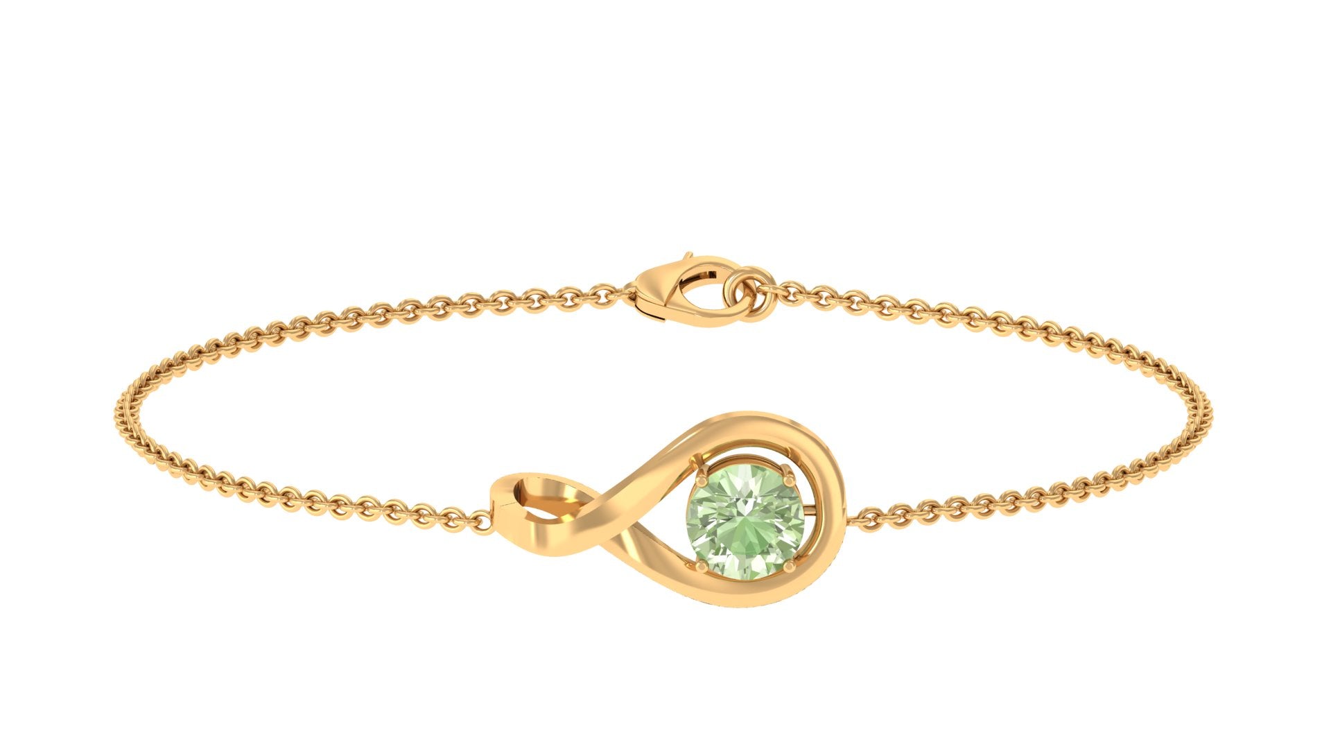 Simple Round Green Sapphire Infinity Chain Bracelet Green Sapphire - ( AAA ) - Quality - Rosec Jewels