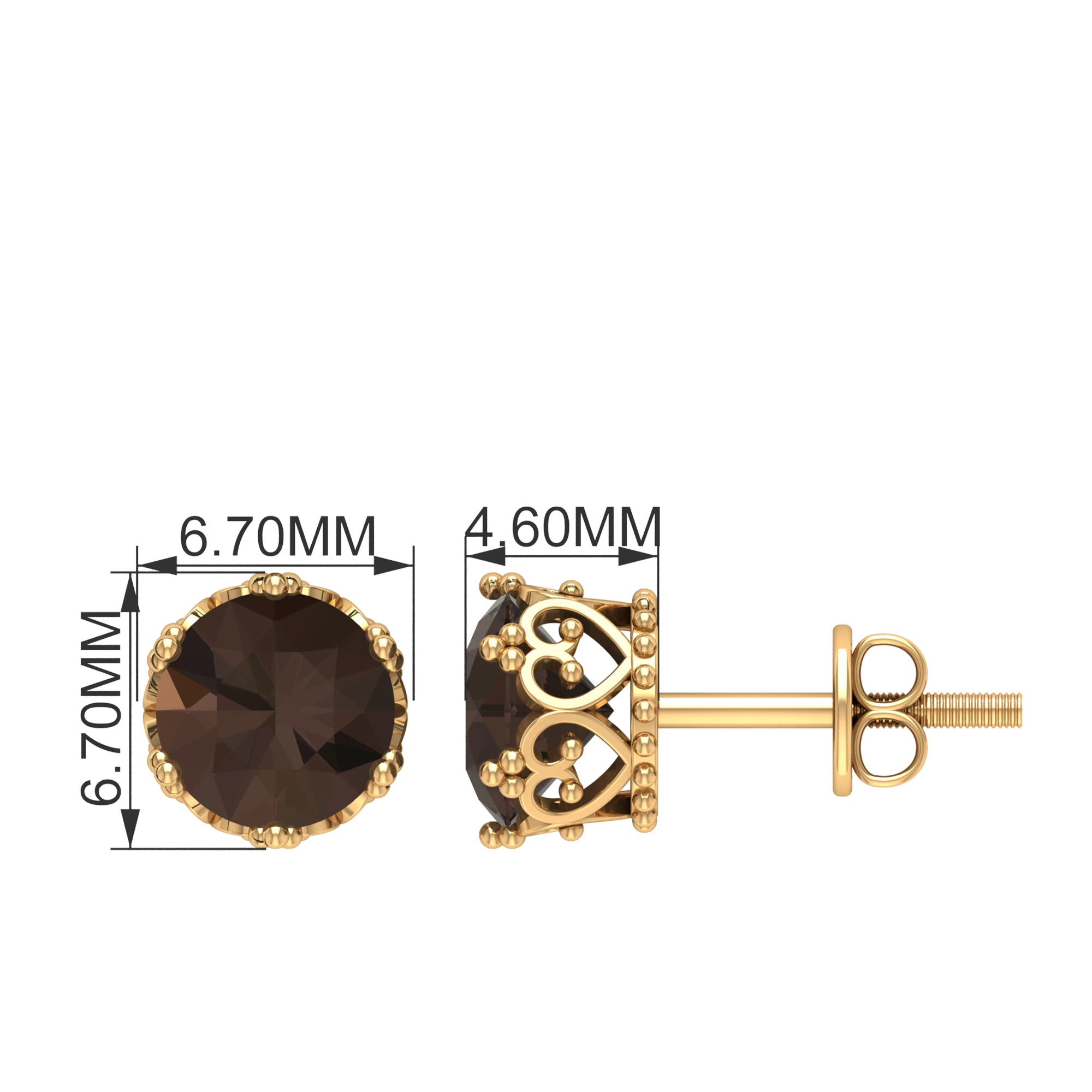 6 MM Smoky Quartz Solitaire Crown Stud Earrings Smoky Quartz - ( AAA ) - Quality - Rosec Jewels