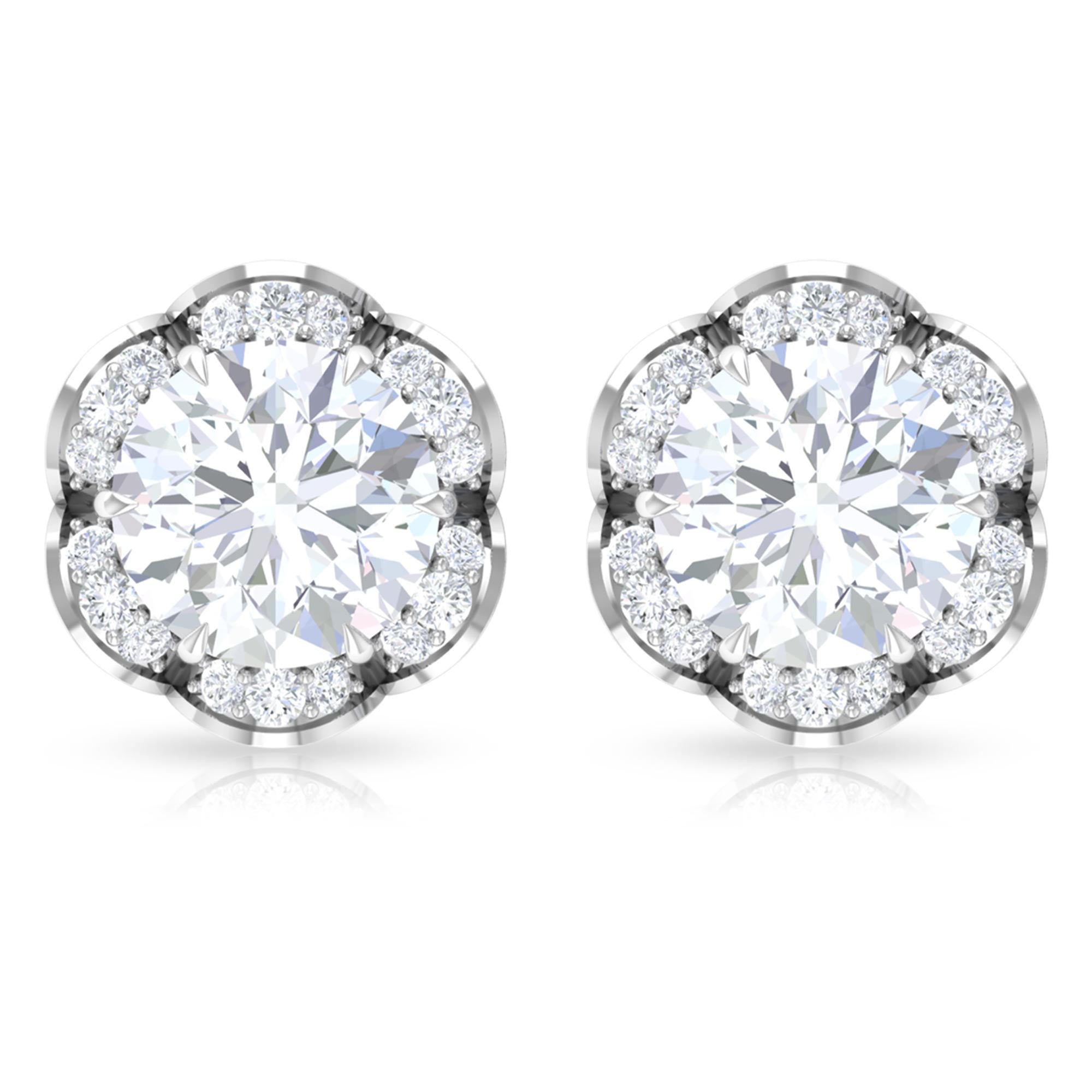2.25 CT Round Shape Moissanite Floral Stud Earrings Moissanite - ( D-VS1 ) - Color and Clarity - Rosec Jewels