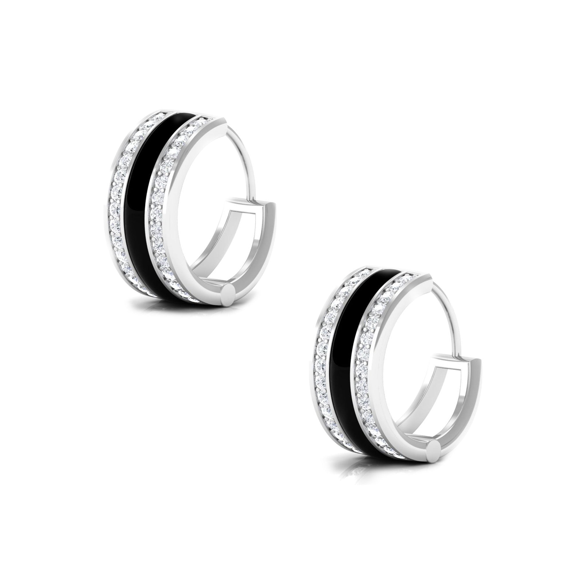 1/2 CT Moissanite Hinged Hoop Earrings with Black Enamel Moissanite - ( D-VS1 ) - Color and Clarity - Rosec Jewels