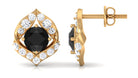 Dainty Black Onyx Stud Earrings with Diamond Black Onyx - ( AAA ) - Quality - Rosec Jewels