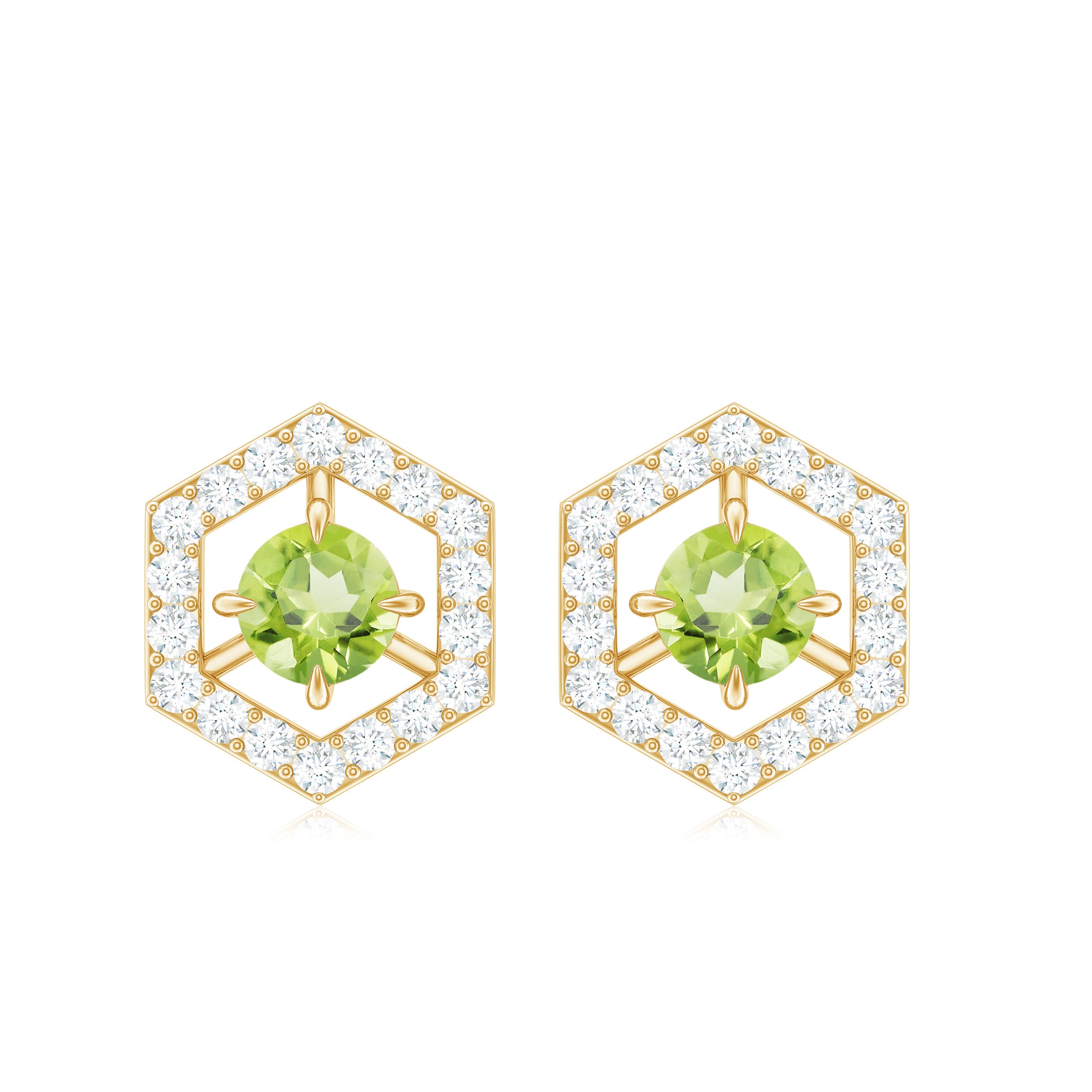 0.75 CT Minimal Peridot and Diamond Geometric Stud Earrings Peridot - ( AAA ) - Quality - Rosec Jewels