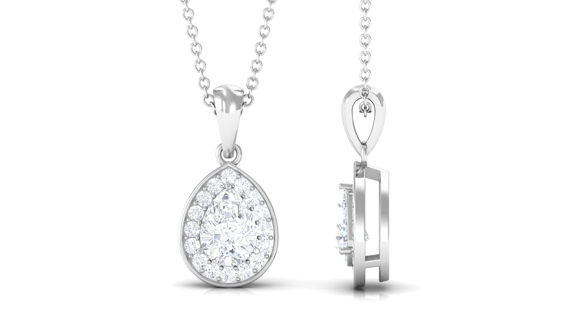 Moissanite Teardrop Halo Pendant Necklace Moissanite - ( D-VS1 ) - Color and Clarity - Rosec Jewels