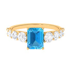 Octagon Cut Swiss Blue Topaz and Moissanite Side Stone Engagement Ring Swiss Blue Topaz - ( AAA ) - Quality - Rosec Jewels