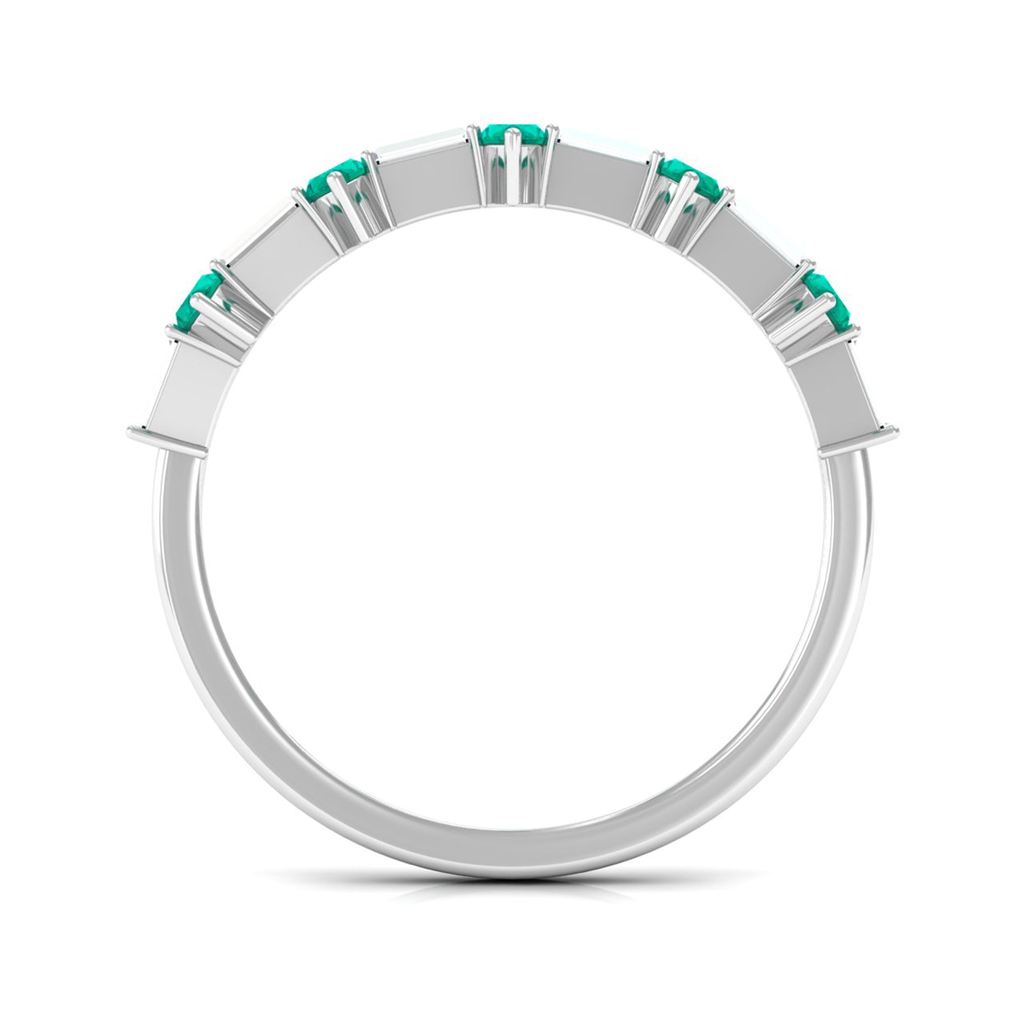 1 CT Emerald and Diamond Alternate Half Eternity Ring Emerald - ( AAA ) - Quality - Rosec Jewels