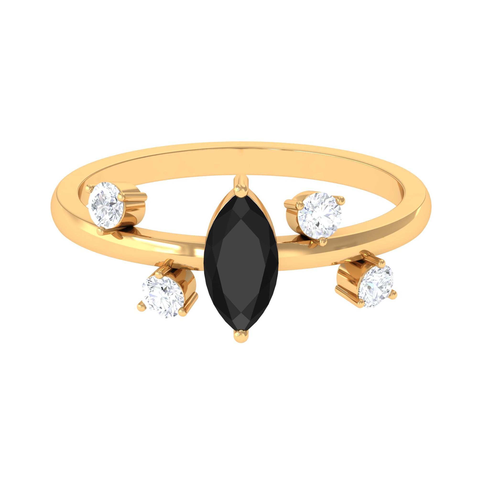 Marquise Cut Solitaire Black Spinel Ring with Scatter Diamond Black Spinel - ( AAA ) - Quality - Rosec Jewels
