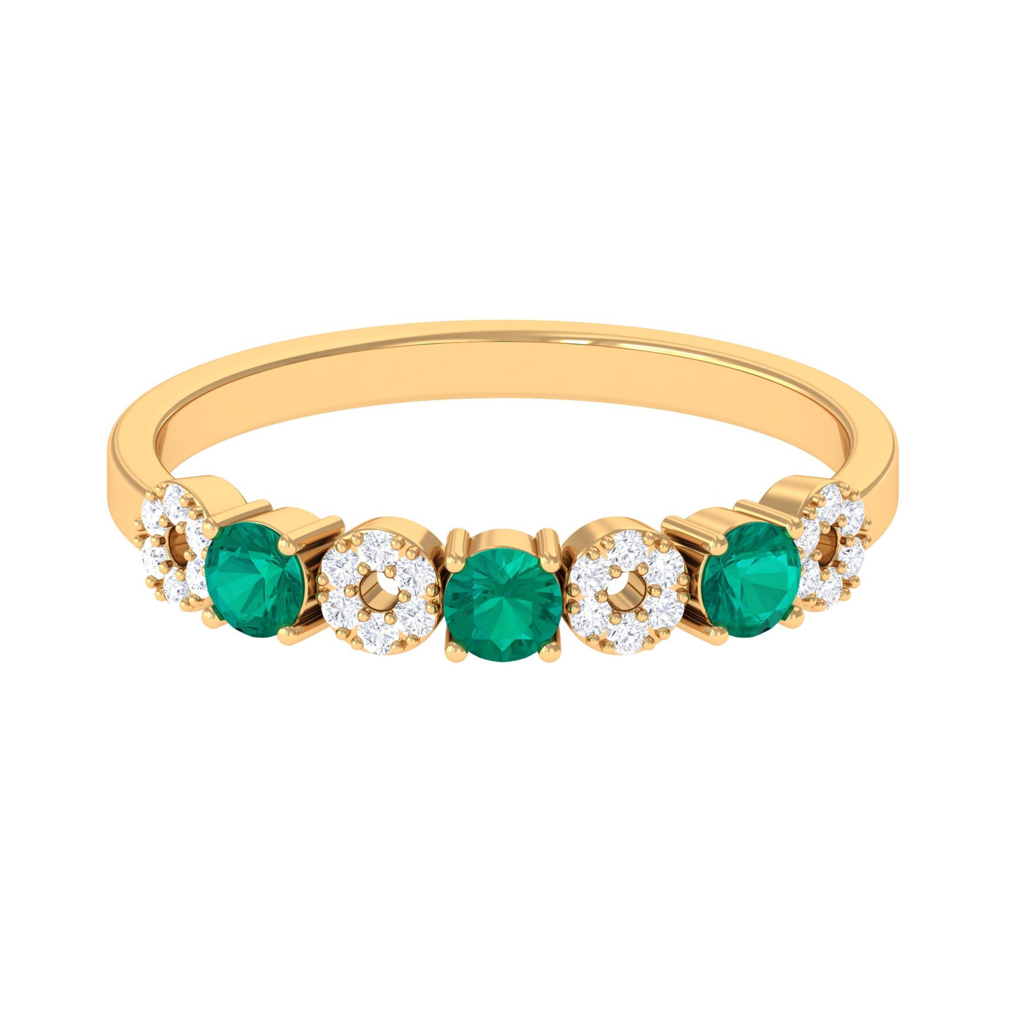 Real Emerald Half Eternity Ring with Diamond Emerald - ( AAA ) - Quality - Rosec Jewels