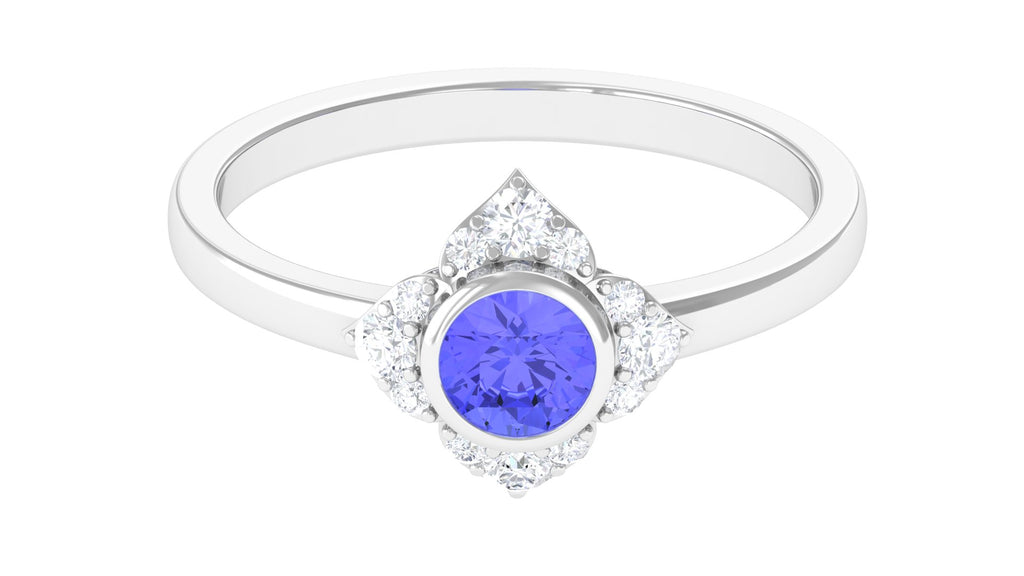 Round Tanzanite Vintage Engagement Ring with Diamond Accent Tanzanite - ( AAA ) - Quality - Rosec Jewels